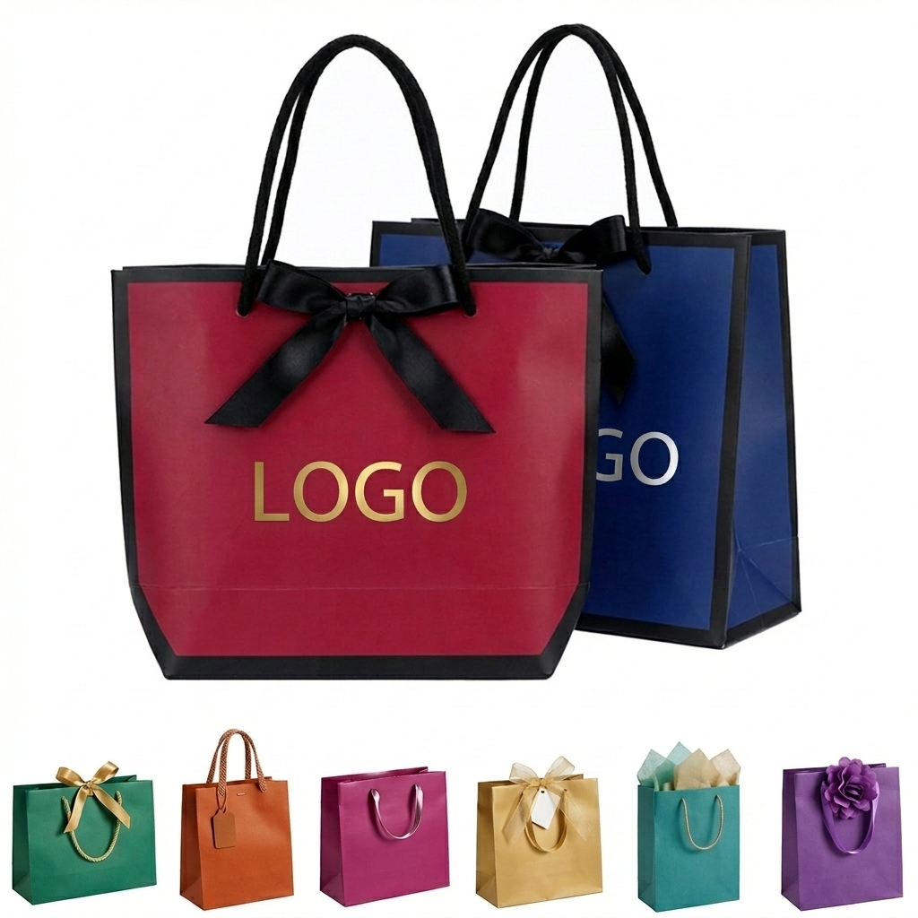 Premium Solid Color Ribbon Tote Gift Bag with Custom Sizing