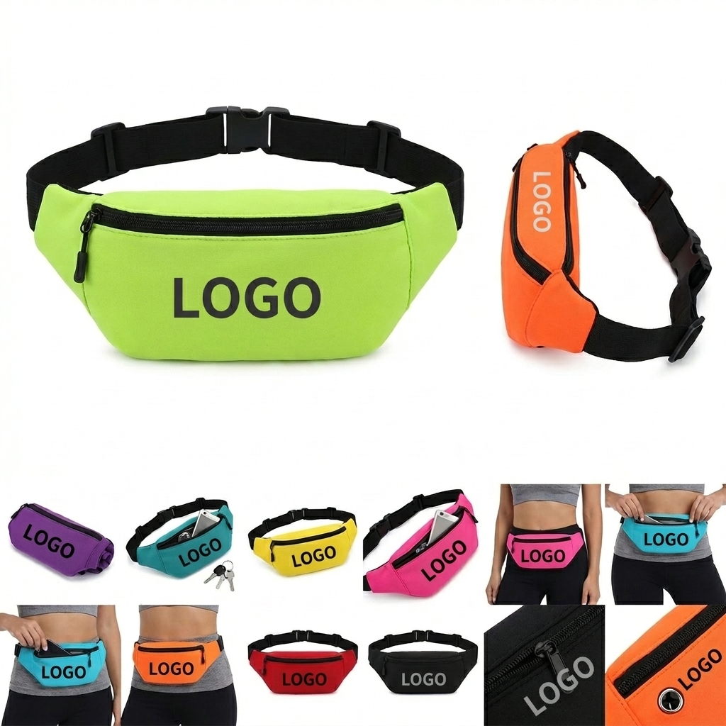 Water-Resistant Polyester Waist Pack with 3 Compartments and Headphone Port