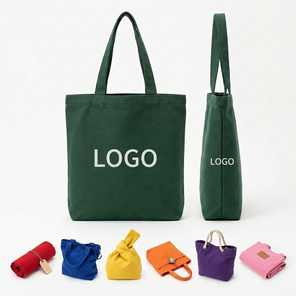 12oz Dark Green Cotton Canvas Grocery Tote with Large Branding Area