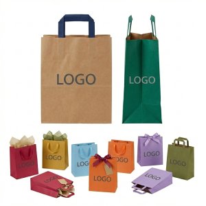 Branded Flat & Twisted Handle Stock Paper Bags - 150g Multi-Color Kraft Paper