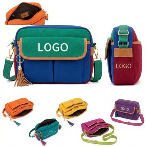 Bohemian Canvas Crossbody Bag with Fringe