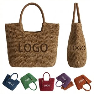 Boho Chic Woven Rattan Straw Tote with Zippered Pocket for Women