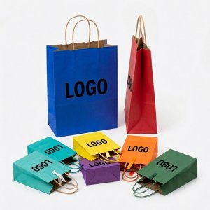 KraftColor Vibrant Paper Shopping Bags with Twisted Cord Handles